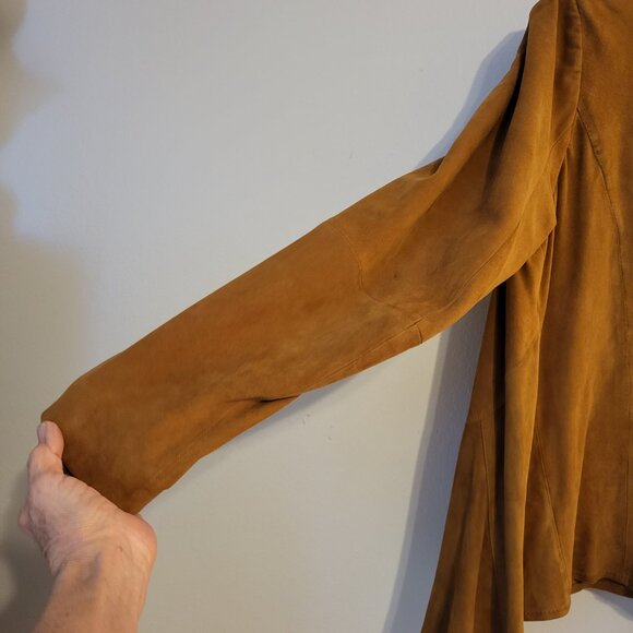 Coldwater Creek Women’s Soft Caramel Brown Suede Waterfall Jacket Cardigan Small - Picture 11 of 13